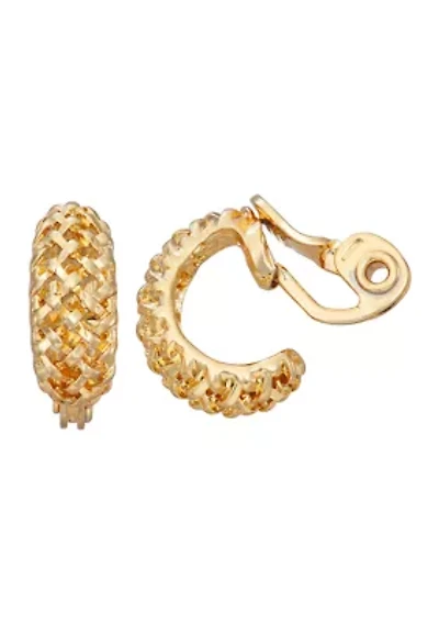 Gold-Tone Open Weave Stud Clip Earrings