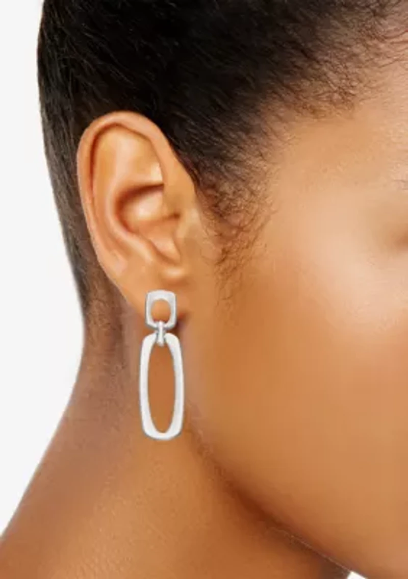 Silver Tone Tailored Silver Double Drop Clip Earrings