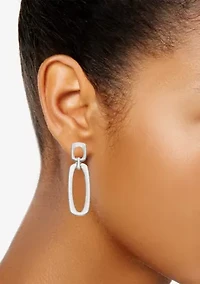Silver Tone Tailored Silver Double Drop Clip Earrings