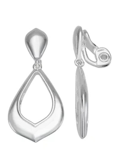 Silver Tone Long Drop Clip Earrings