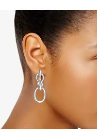 Silver Tone Link Linear Clip Earrings