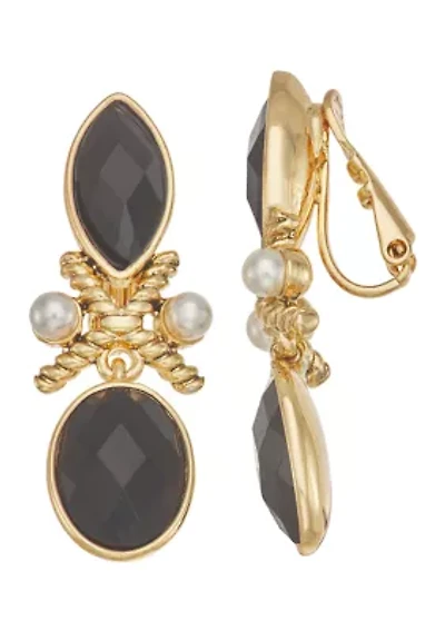 Gold Tone Jet Double Drop Clip Earrings