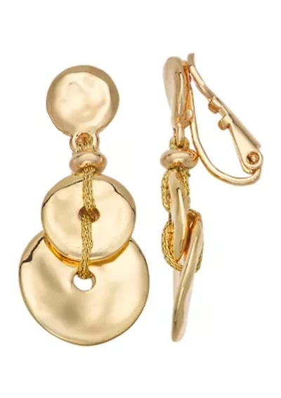 Gold Tone Glitzy Linear Drop Clip Earrings