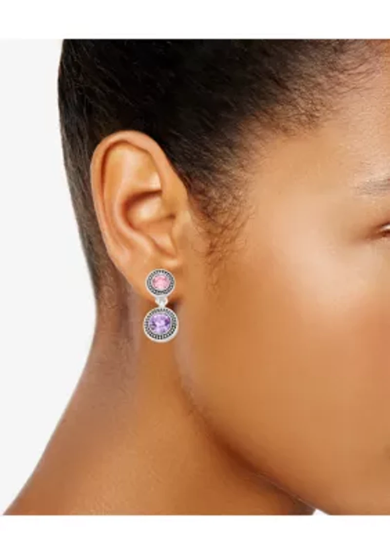 Silver Tone Rainbow Double Drop Earrings