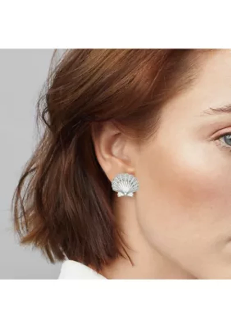 Silver Tone Seashell Stud Clip Earrings