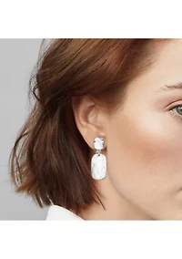 Silver Tone Texture Linear Drop Clip Earrings
