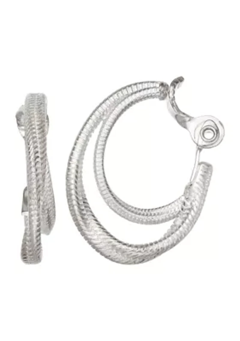 Silver Tone 29.5 Millimeter Twisted Hoop Clip Earrings