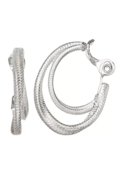 Silver Tone 29.5 Millimeter Twisted Hoop Clip Earrings