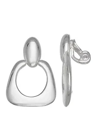 Silver Tone Oval Drop Clip Earrings