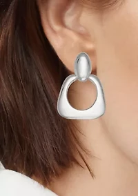 Silver Tone Oval Drop Clip Earrings