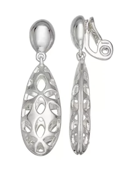 Silver Tone Drop Clip Earrings