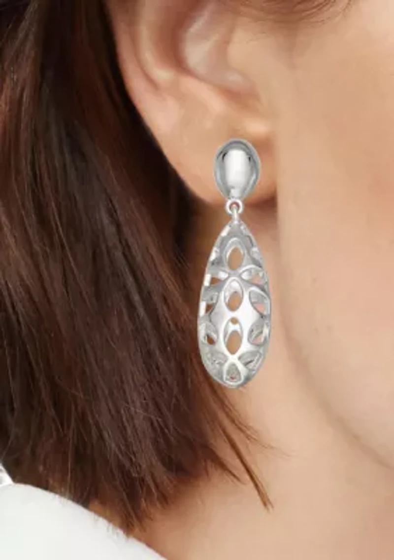 Silver Tone Drop Clip Earrings