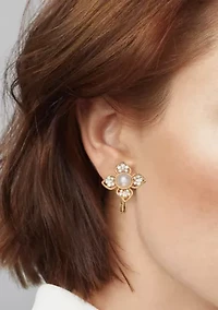 Gold Tone Crystal Flower Stud Clip Earrings