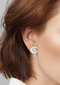 Silver Tone Crystal Pearl Drop Clip Earrings