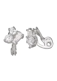 Silver Tone Crystal Stone Stud Clip Earrings