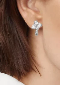 Silver Tone Crystal Stone Stud Clip Earrings