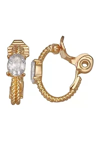 Gold Tone 20 Millimeter CZ Oval Hoop Clip Earrings