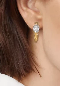 Gold Tone 20 Millimeter CZ Oval Hoop Clip Earrings