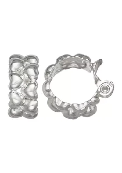Silver Tone 23 Millimeter Heart C Hoop Clip Earrings