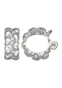 Silver Tone 23 Millimeter Heart C Hoop Clip Earrings