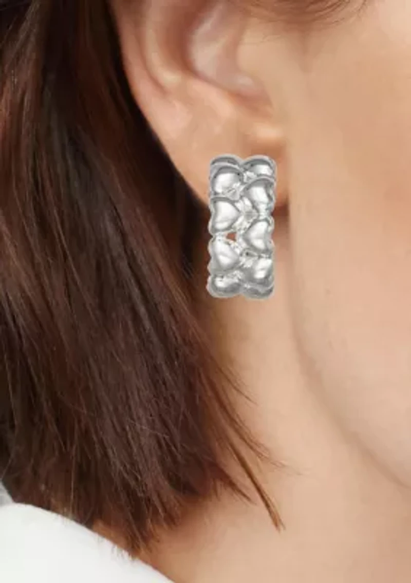 Silver Tone 23 Millimeter Heart C Hoop Clip Earrings