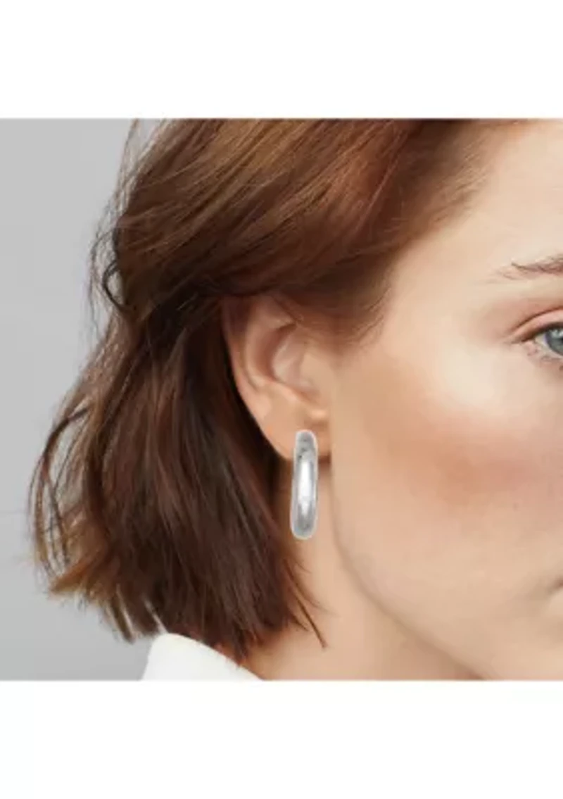 Silver Tone 33 Millimeter Puffy C Hoop Clip Earrings