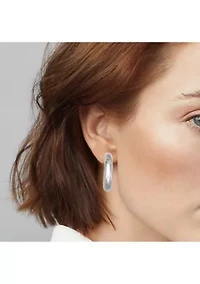 Silver Tone 33 Millimeter Puffy C Hoop Clip Earrings