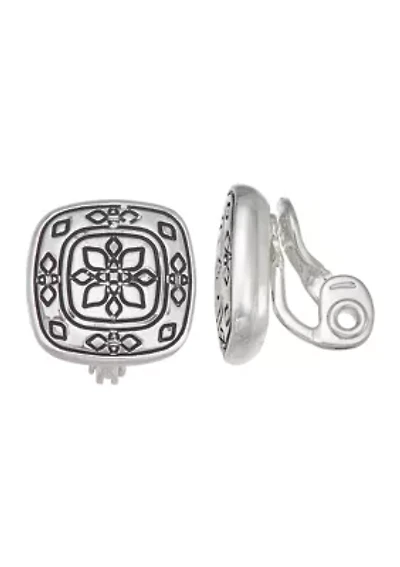 Silver Tone West Stud Clip Earrings