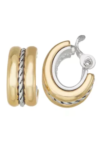 Two Tone 21mm Mixed EZ Comfort Clip Hoop Earrings