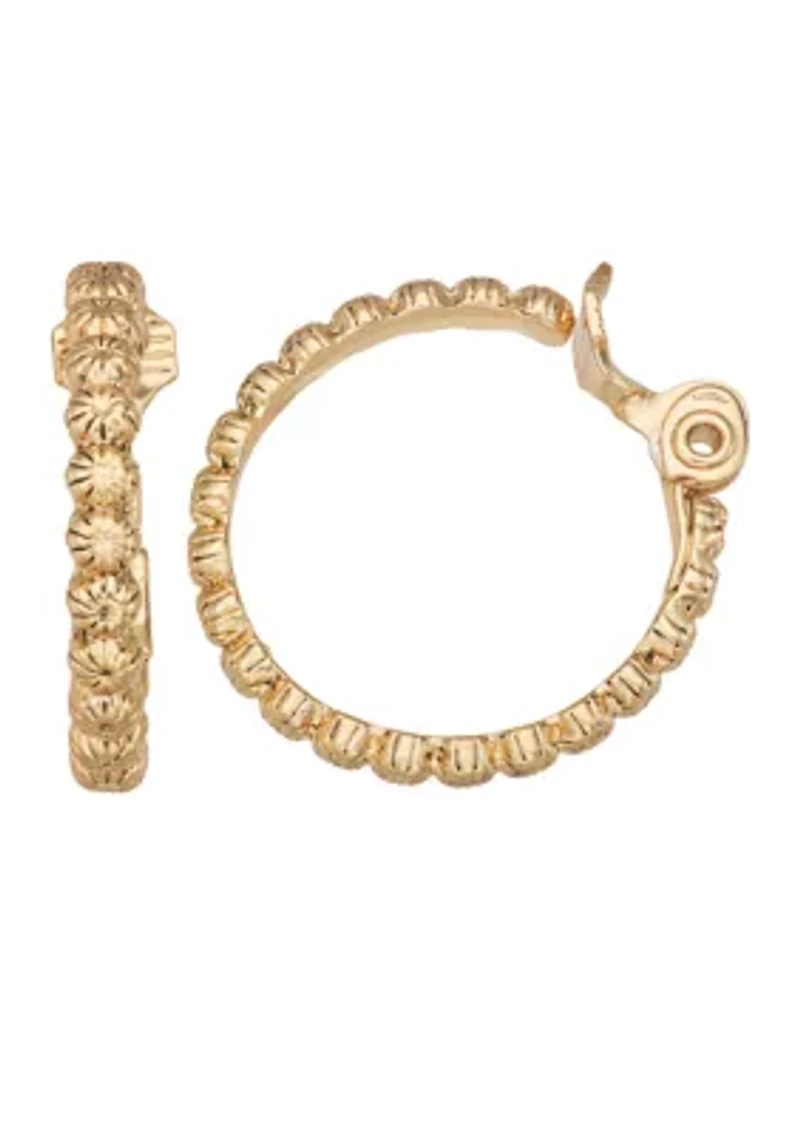 Gold Tone 24mm Textured EZ Comfort Clip Hoop Earrings