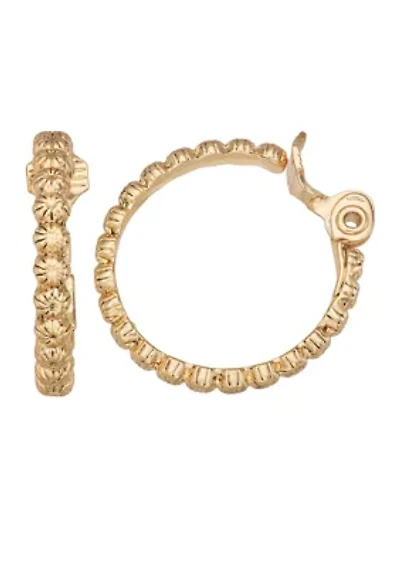 Gold Tone 24mm Textured EZ Comfort Clip Hoop Earrings
