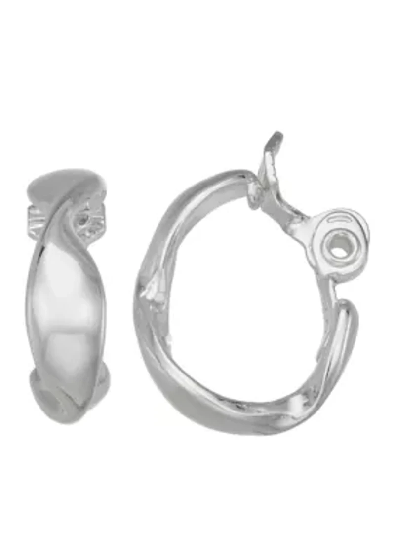 Silver Tone 25mm Twisted EZ Comfort Clip Hoop Earrings
