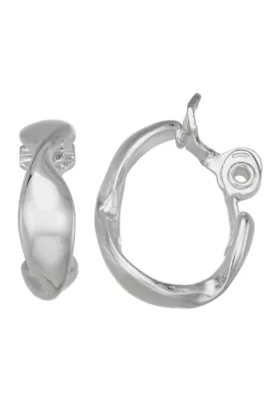 Silver Tone 25mm Twisted EZ Comfort Clip Hoop Earrings