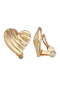 Heart Gold-Tone Clip Earrings