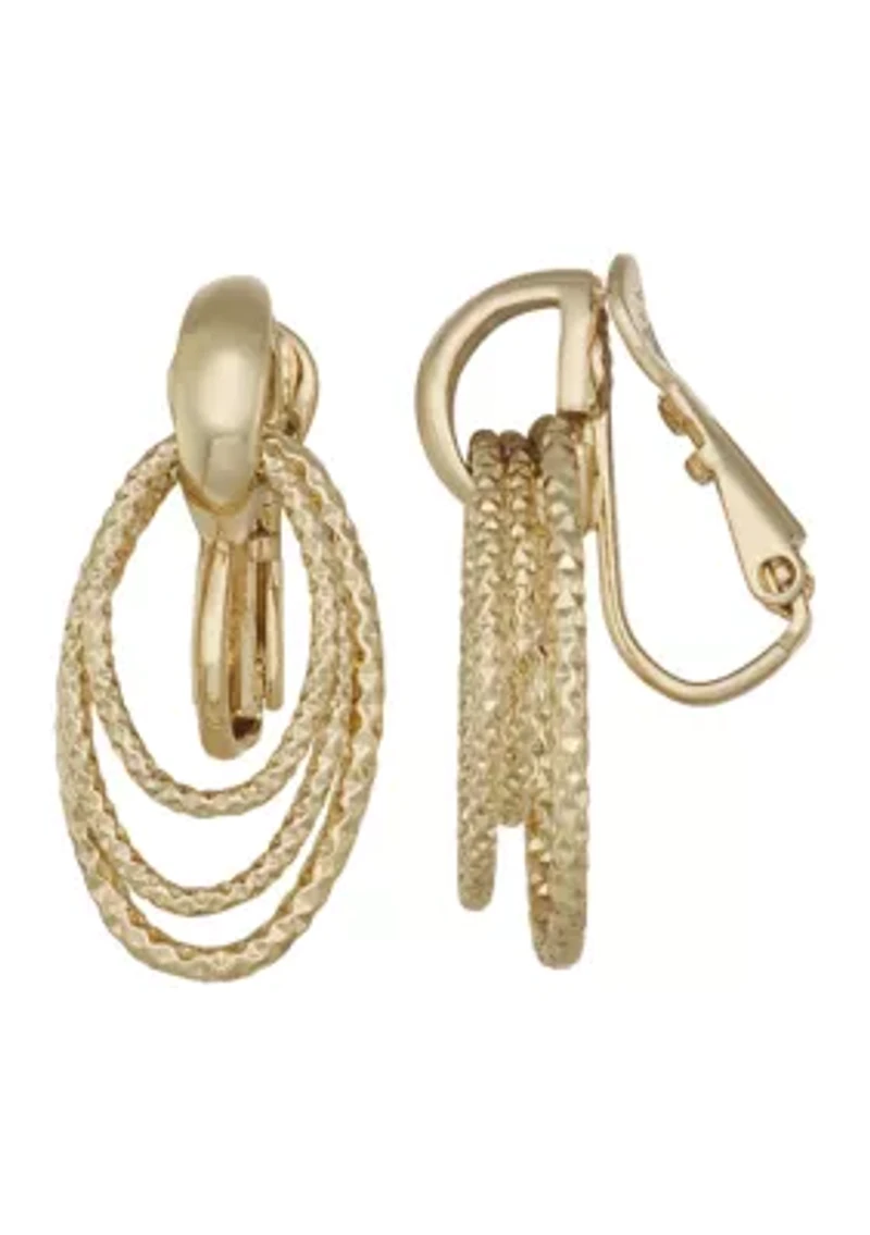 Golden Orbit Drop EZ Comfort Clip Earrings