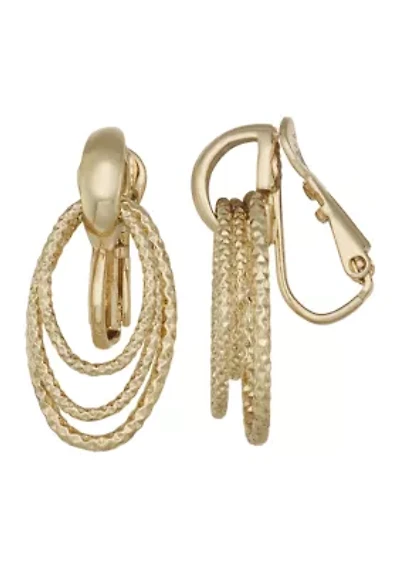 Golden Orbit Drop EZ Comfort Clip Earrings