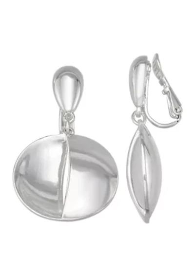 Silver Tone Long Oval Double Drop Earrings