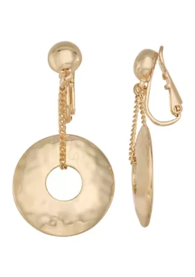 Gold‑Tone Disc Chain Link Chandelier Earrings