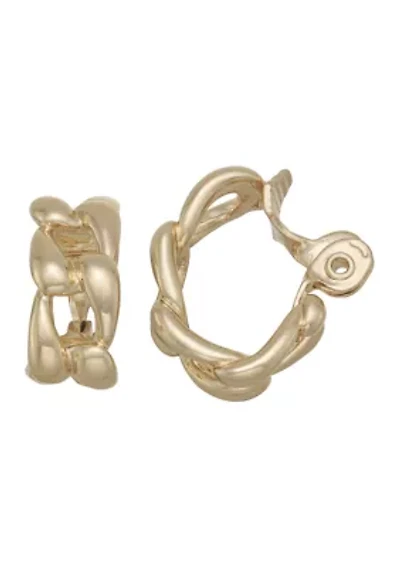 Link Gold Tone Clip Hoop Earrings