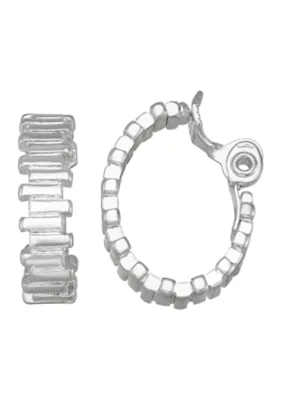 Ridge Silver Tone Hoop Clip Earrings