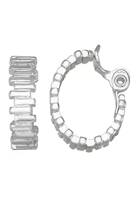 Ridge Silver Tone Hoop Clip Earrings