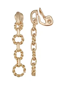 Chain Link Linear Comfort Clip Earrings