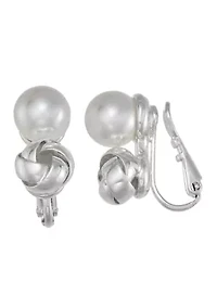 Pearl Silver Tone Clip Earrings 