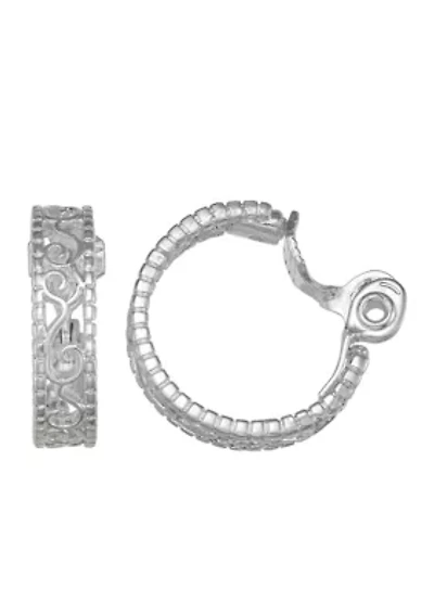 Pattern Silver Tone Hoop Earrings