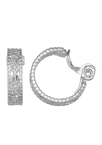 Pattern Silver Tone Hoop Earrings