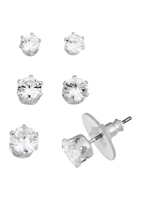 Silver Tone Crystal Stud Trio Earrings