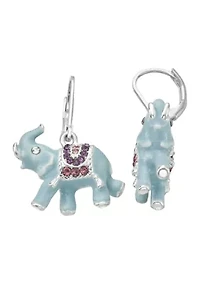 Silver Tone Blue Elephant Drop Earrings