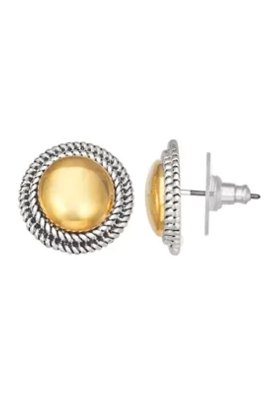 Gold Tone Rope Stud Button Earrings