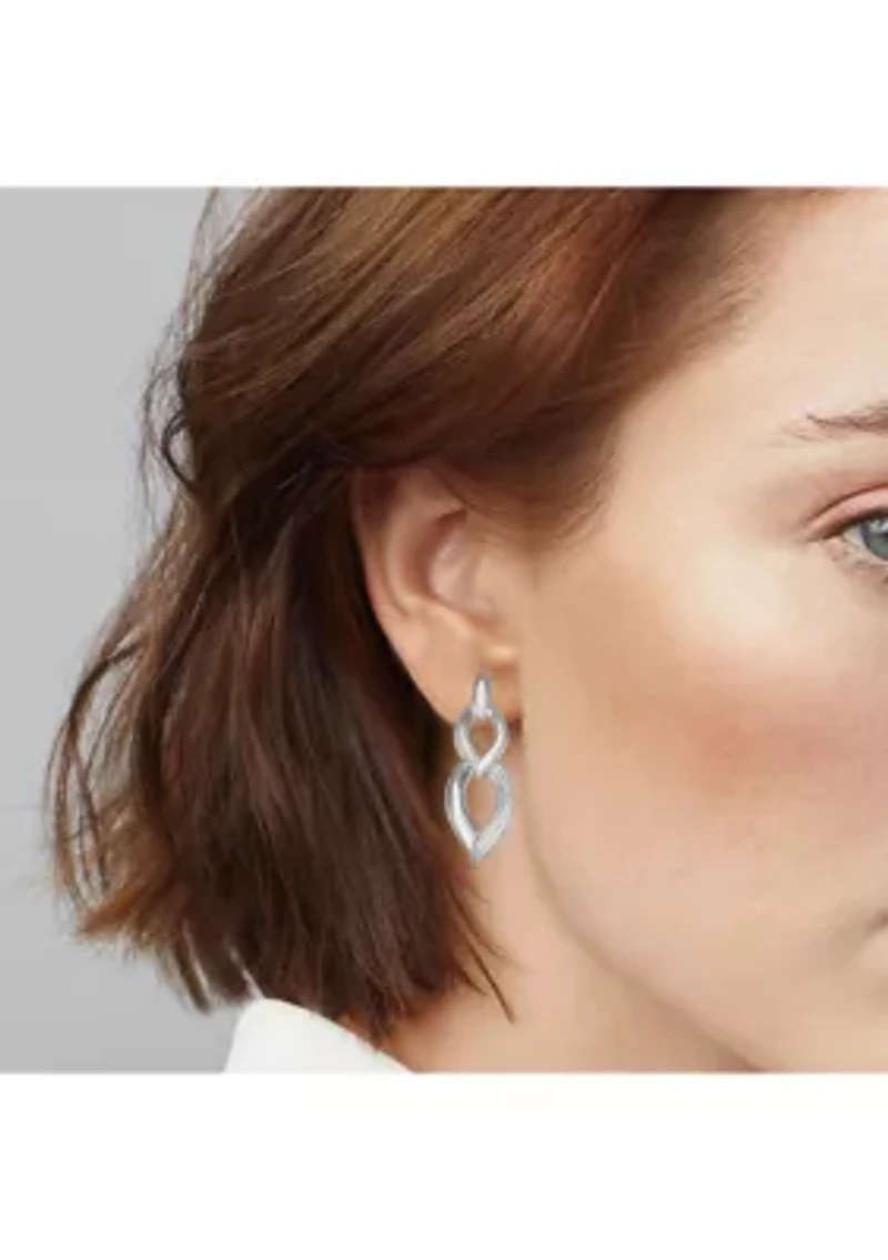 Silver Tone Smooth Double Drop Earrings