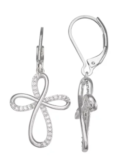 Silver Tone Crystal Cross Drop Earrings